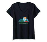 Mujer Denali Parque Nacional Naturaleza Escena Vacaciones Souvenir Camiseta Cuello V