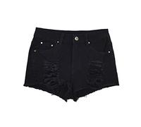 Mujer Denim Pantalones Cortos Básicos Vaqueros Cintura Alta Jeans Shorts Pantalón Corto con Rasgaduras Negro L