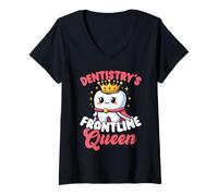 Mujer Dental Recepcionista Gráfico Lindo Diente Diseño Odontología Camiseta Cuello V