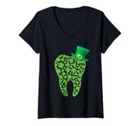 Mujer Dentista Dentista Lucky Clover Dientes de trébol Día de San Patricio Camiseta Cuello V