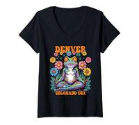 Mujer Denver, Colorado, EE. UU., Psychedelic Frog Chill Zen Design Camiseta Cuello V