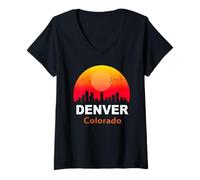 Mujer Denver Colorado Vintage Sunset Retro City State USA Camiseta Cuello V