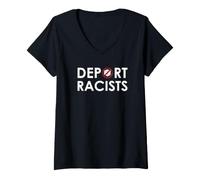Mujer Deportar Racistas Anti Racismo Protestan Sin Hielo Camiseta Cuello V