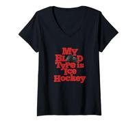 Mujer Deportes Tipo de Sangre Regalo de Hockey sobre Hielo Camiseta Cuello V
