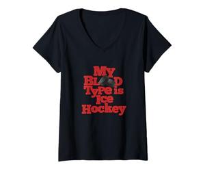 Mujer Deportes Tipo de Sangre Regalo de Hockey sobre Hielo Camiseta Cuello V