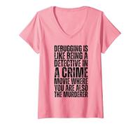 Mujer Depurar ser un Asesino de película de Crimen Detective Cita Camiseta Cuello V, Rosado, L