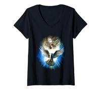 Mujer Derramando el Espíritu Santo Paloma de la Paz Nuevo Vino Camiseta Cuello V