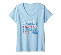 Mujer Derramando el té desde 1773 Tea Party Boston Camiseta Cuello V