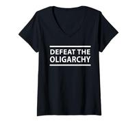 Mujer Derrota a la oligarquía Defiende la democracia estadounidense Camiseta Cuello V