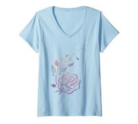 Mujer Des pétales de rose stylisés flottant vers le haut Camiseta Cuello V