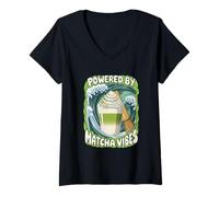 Mujer Desarrollado por Matcha Vibes Green Tea Fresh Zen Vitality Glow Camiseta Cuello V