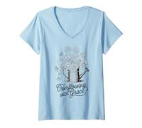 Mujer Desbordando con gracia Floral Mamá Cristiana Madre Hija Camiseta Cuello V