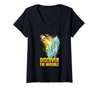Mujer Descubre el ADN Invisible Genética Ciencia Biología Camiseta Cuello V