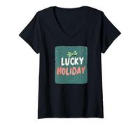 Mujer Deseándote una aventura navideña afortunada Camiseta Cuello V