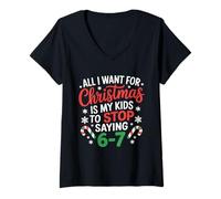 Mujer Deseo de Navidad es Que mis Hijos dejen de Decir 6-7 Camiseta Cuello V