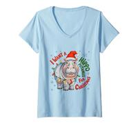Mujer Deseo de Navidad Hipopótamo Camiseta Cuello V