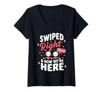 Mujer Deslizado hacia la Derecha y Ahora Estamos aquí Parejas Camiseta Cuello V