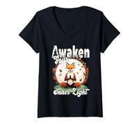 Mujer DESPERTA TU LUZ INTERIOR yoga meditación tranquilidad asana Camiseta Cuello V