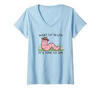 Mujer Despertar Putas es Hora de pecar Gusano Camiseta Cuello V