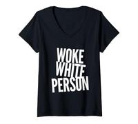 Mujer Despertó Persona Blanca Sin Bigotry No Racismo Izquierda Político Camiseta Cuello V