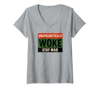 Mujer Despertó sin disculpas - Orgullo rojo negro verde Camiseta Cuello V