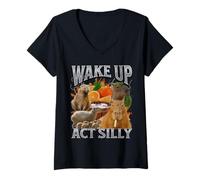 Mujer Despierta Acto Tonto Divertido Capybara Meme Bootleg Y2K Gráfico Camiseta Cuello V