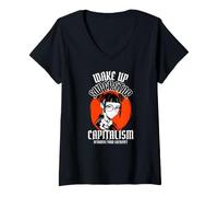Mujer Despierta El capitalismo Exige tu Resistencia al Sacrificio del Arte Camiseta Cuello V