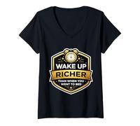 Mujer Despierta más Rico y Luego te fuiste a la Cama Libertad financiera Fuego Camiseta Cuello V