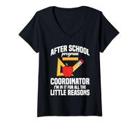Mujer Después de la escuela razones después de la escuela Coordinador del programa Camiseta Cuello V