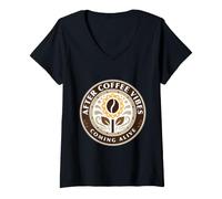 Mujer después de Que Las Vibraciones del café cobren Vida, Flor de Grano de café Camiseta Cuello V