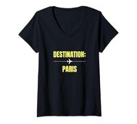 Mujer Destino París Viajes Vacaciones Turista Vacaciones Camiseta Cuello V