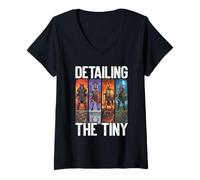 Mujer Detallando la Pintura en Miniatura de los pequeños Guerreros Camiseta Cuello V