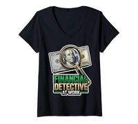 Mujer Detective financiero en el Trabajo Camiseta Cuello V