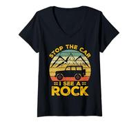 Mujer Detener el coche Veo un coleccionista de rocas Geología Geólogo genial Camiseta Cuello V