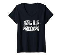 Mujer Detener el conflicto Camiseta Cuello V