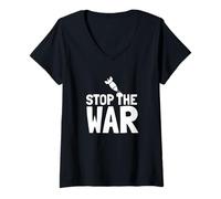 Mujer Detener la Guerra Declaración de protesta por la Paz Mensaje contra la Lucha Camiseta Cuello V