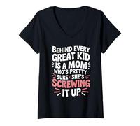 Mujer Detrás de cada gran diseño de cita humorística de Kid Mom Camiseta Cuello V