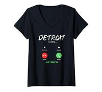 Mujer Detroit está Llamando y Debo IR a Michigan de Viaje Camiseta Cuello V