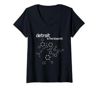 Mujer Detroit Grid System Futurista Blueprint City Gears Camiseta Cuello V