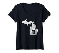 Mujer Detroit Michigan D - Mapa gráfico de Manoplas - Diseño de Ciudad del Motor Camiseta Cuello V
