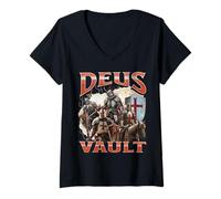 Mujer Deus Vault Funny Offensive Knight Meme Bootleg Gráfico Camiseta Cuello V