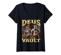 Mujer Deus Vault Funny Offensive Knight Meme Bootleg Gráfico Camiseta Cuello V