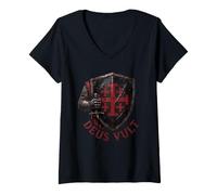Mujer Deus Vult Camiseta Caballeros Templarios Cruzados Cruzada Camiseta Cuello V