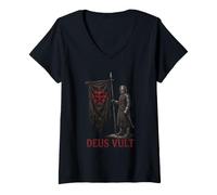 Mujer Deus Vult Camiseta Caballeros Templarios Cruzados Cruzada Camiseta Cuello V