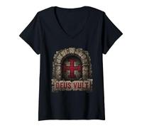 Mujer Deus Vult Camiseta Caballeros Templarios Cruzados Cruzada Camiseta Cuello V