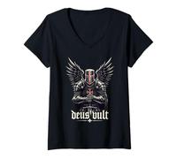 Mujer Deus Vult Cruzadas de Caballeros Templarios Medievales Camiseta Cuello V