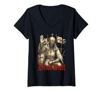 Mujer Deus Vult - Rey Balduino IV de Jerusalén - Cruzados Camiseta Cuello V