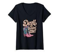 Mujer Devil Get Behind Me/Botas Vaqueras Camiseta Cuello V