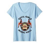 Mujer Devil Pinup Girl 1950's Rock Roll Rockabilly Hombres Mujeres Camiseta Cuello V