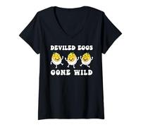 Mujer Deviled Egg Gone Wild Cena Humor Amante de la Comida Acción de Gracias Camiseta Cuello V